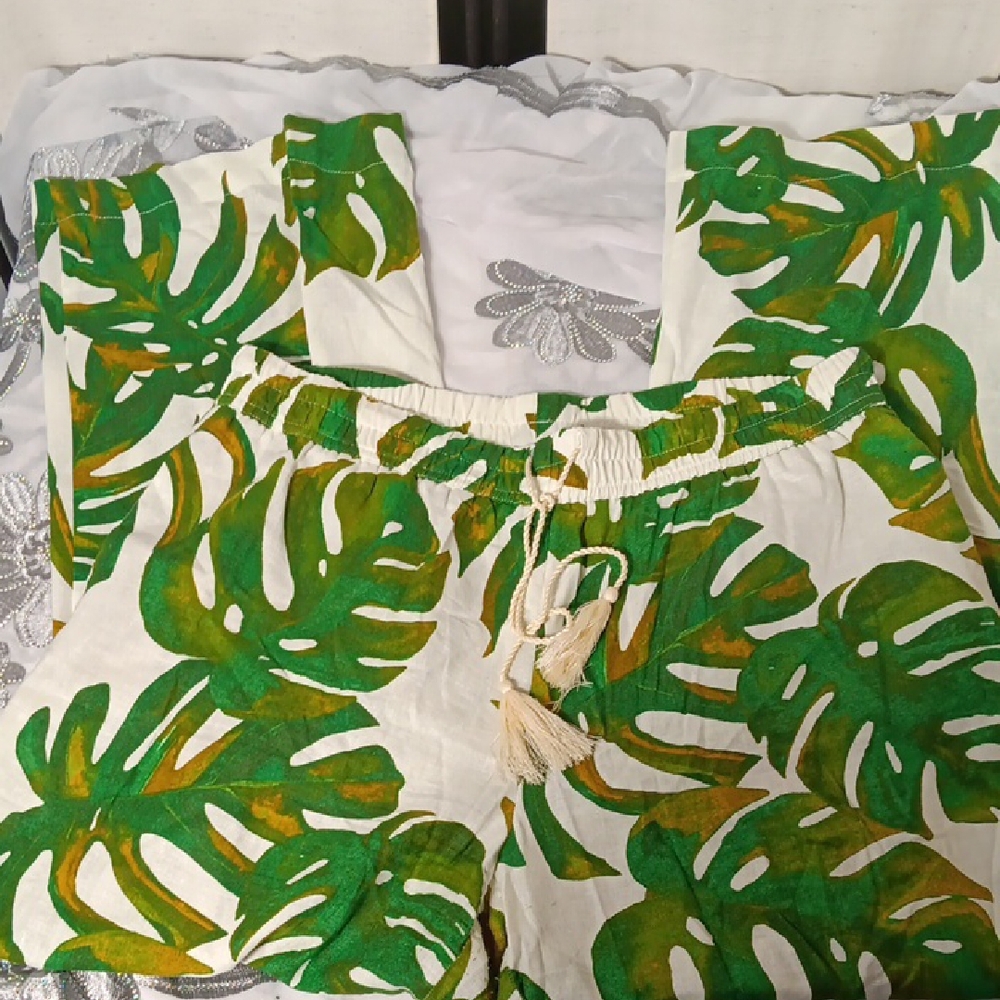 Joie White Tropical Leaf Print Wide-Leg Trousers Farm Rio Dupe
